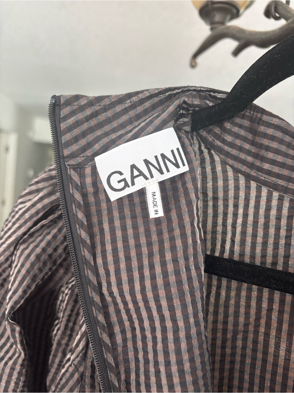 Ganni Baloon Sleeve Gingham Midi Dress - Picture 2 of 7